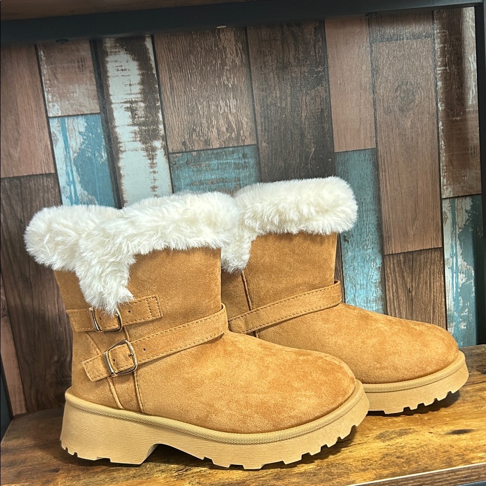 Cozy Tan Boots with Faux Fur Trim